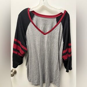 Torrid Gray and Black V-Neck Jersey with Red Stripes